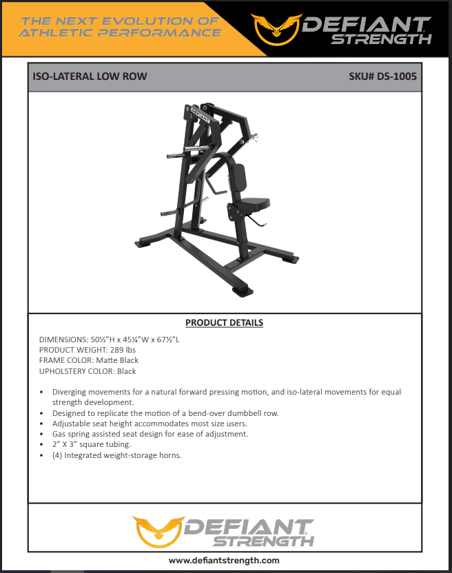 Defiant Strength - Defiant Strength DS1005 Iso - Lateral Vertical Low Row - Plate Loaded