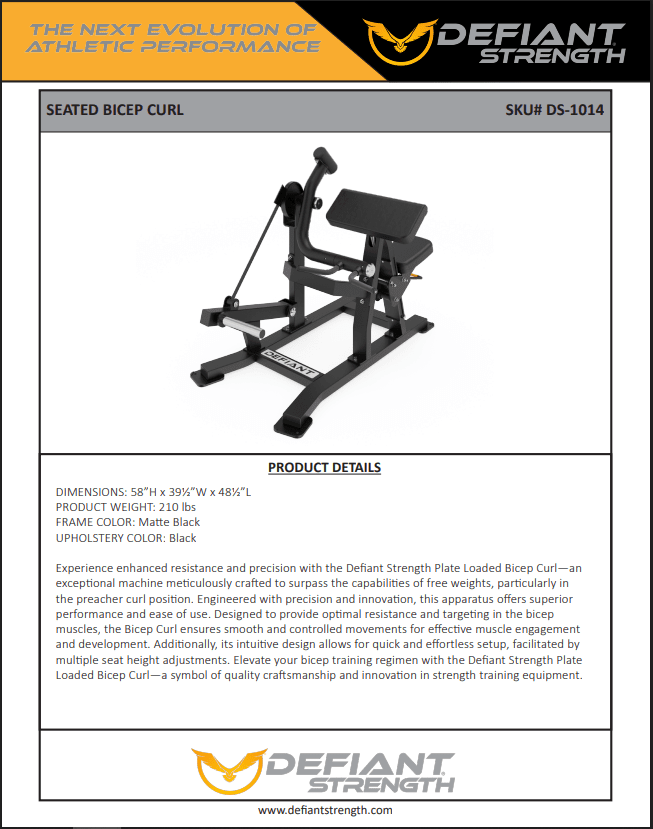 Defiant Strength - Defiant Strength DS1014 Iso - Lateral Seated Bicep Curl - Plate Loaded