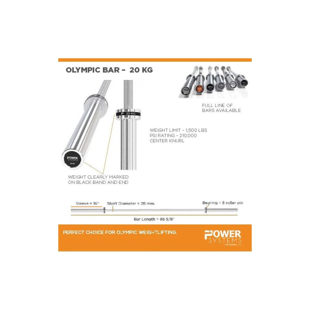 Power Systems - Men's Olympic Bar - Black Band - Weight Bars - Revive and Lift
