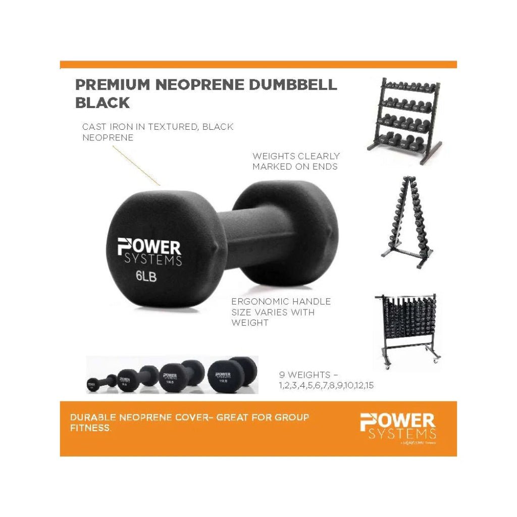 Power Systems - Premium Neoprene 44 Set Dumbbell Set with Rack - Dumbbell Set - Revive and Lift