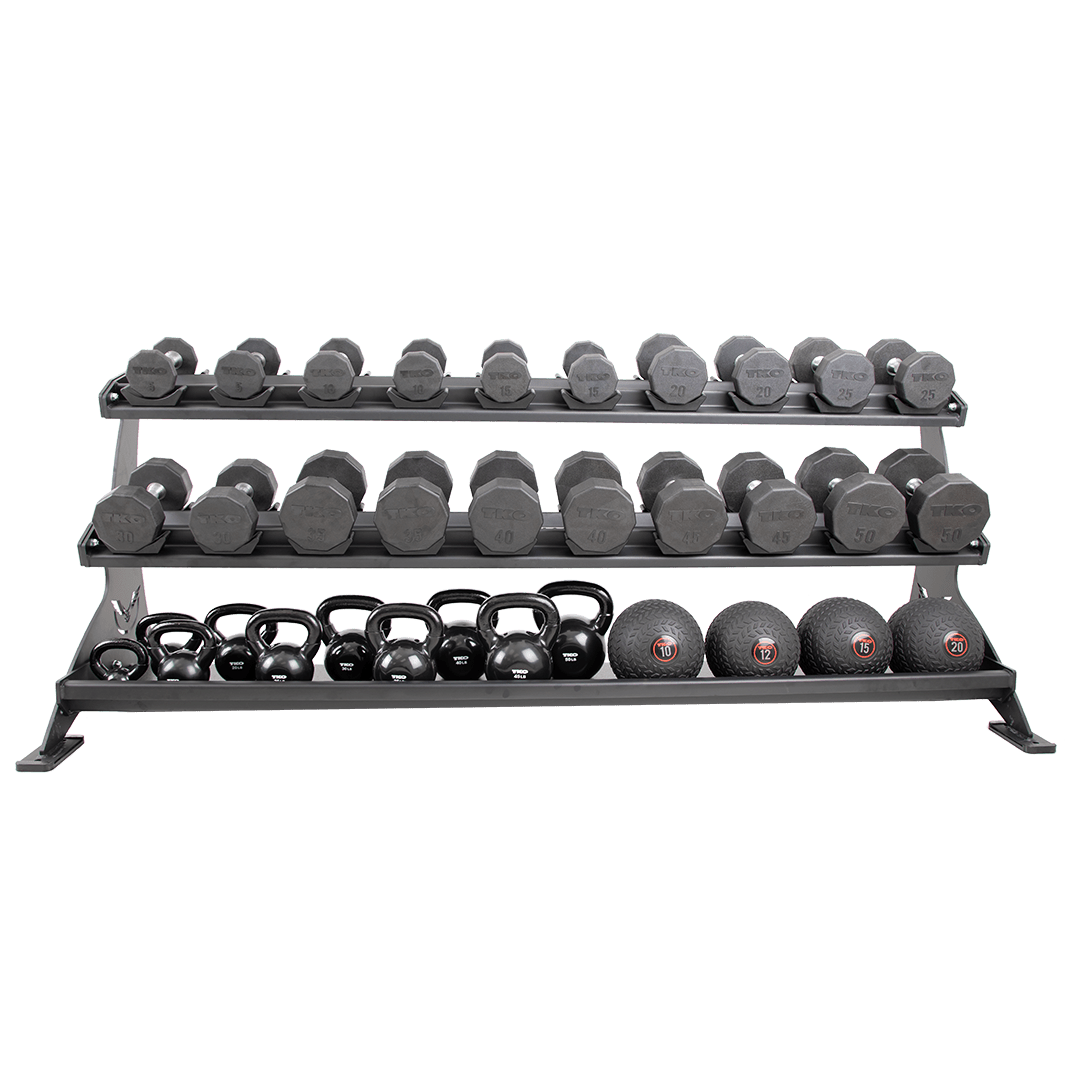 TKO Strength & Performance - TKO 5–150 lb Commercial Dumbbell Set with 3 - Tier Rack - Dumbbell Set