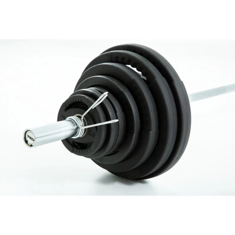 TKO Strength & Performance - TKO 803OR - 300 Olympic Rubber Grip Plate Set with Weight Bar - Full Plate Set with Bar