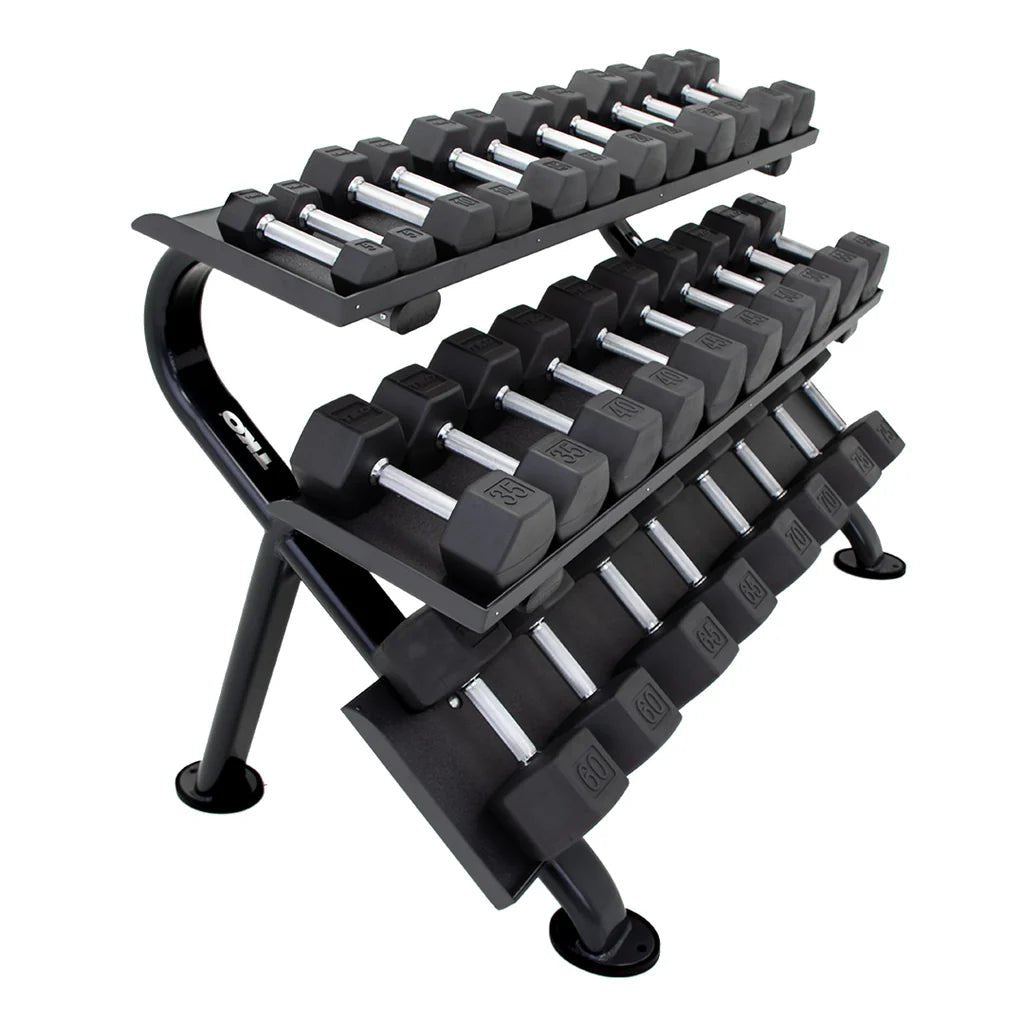 TKO Strength - TKO 890HDR 5–75 lb- Dumbbell Set with Heavy - Gauge 3 - Tier Horizontal Rack | Dumbbell Set - Revive and Lift