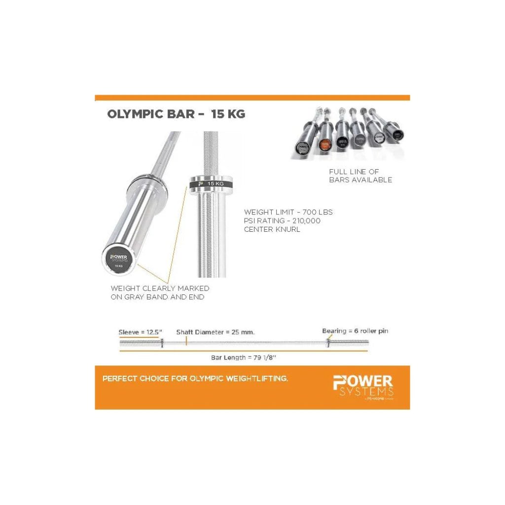 Women’s 15KG Olympic Bar | Power Systems SS Barbell - Weight Bars - Power Systems