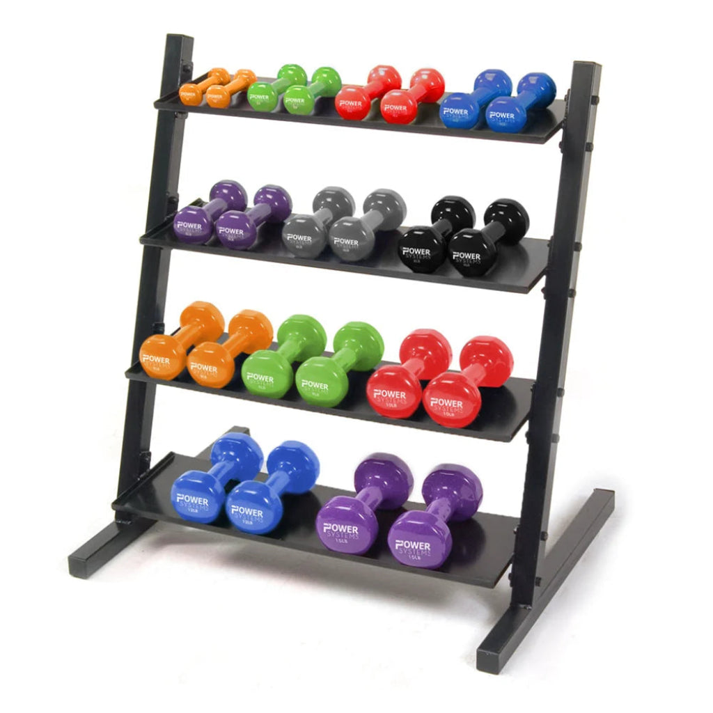 Black Neoprene/Vinyl Dumbbell Set with 4 Tier Rack