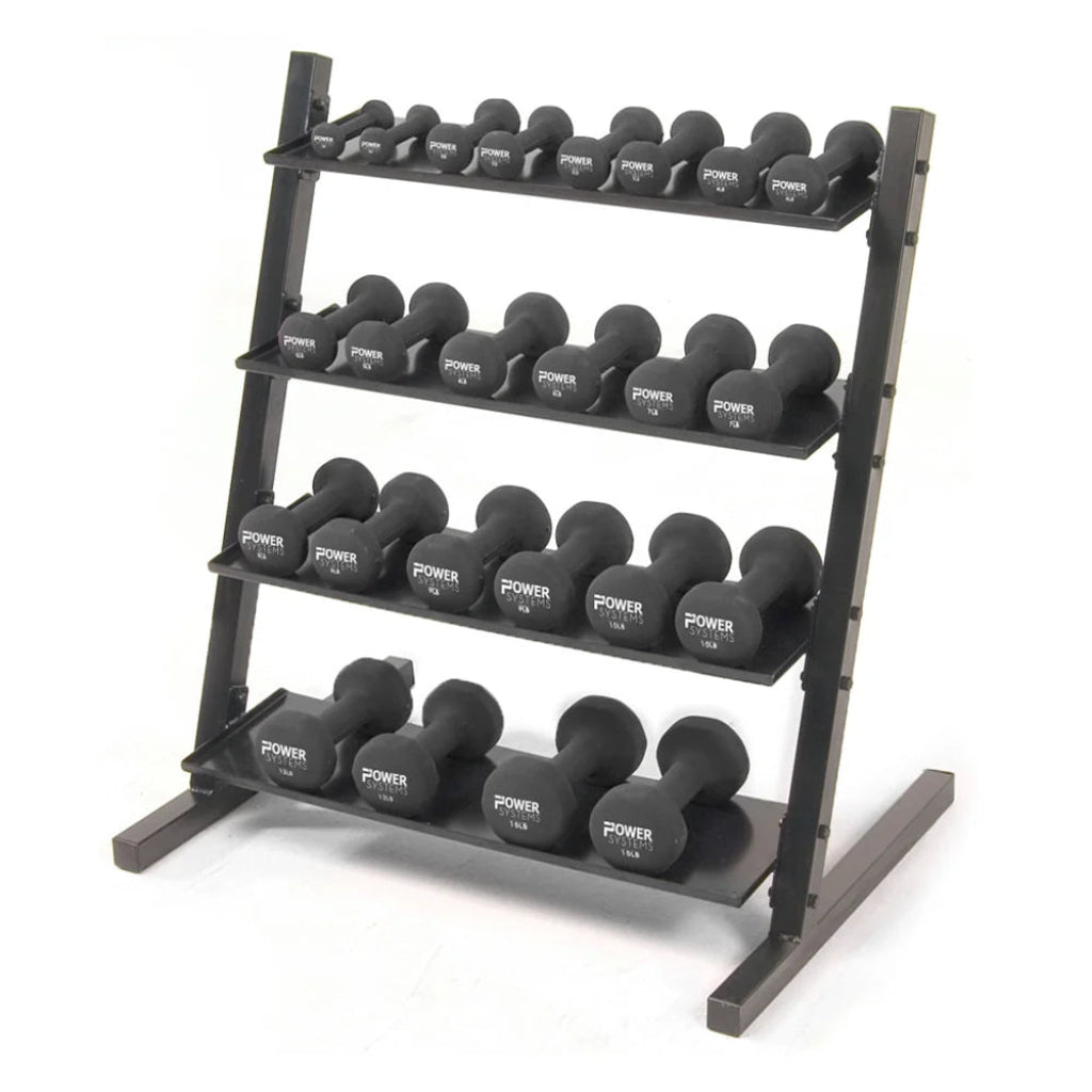Black Neoprene/Vinyl Dumbbell Set with 4 Tier Rack