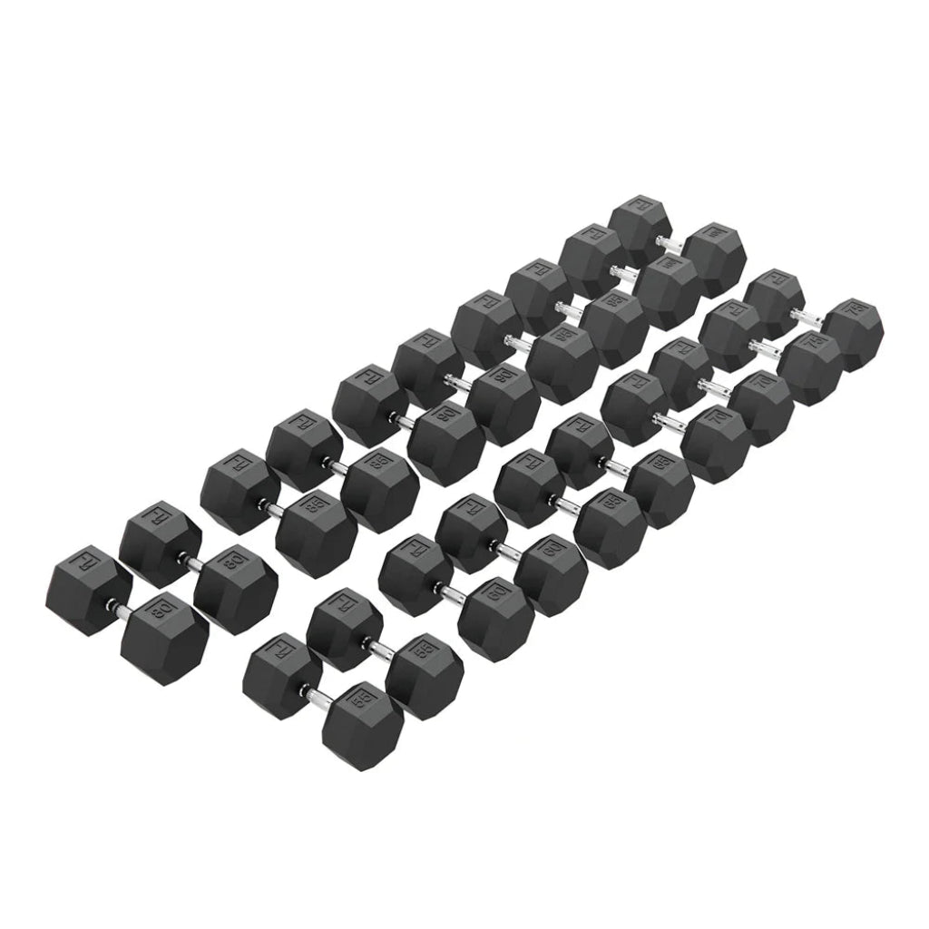 5 - 50LB Rubber Hex Dumbbell Kit