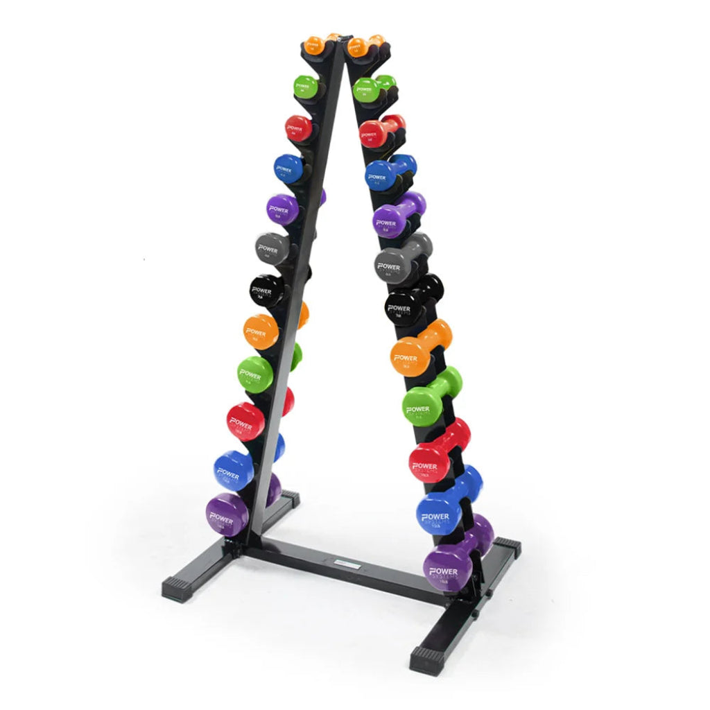 Black Neoprene / Vinyl Dumbbell Set with Vertical Rack