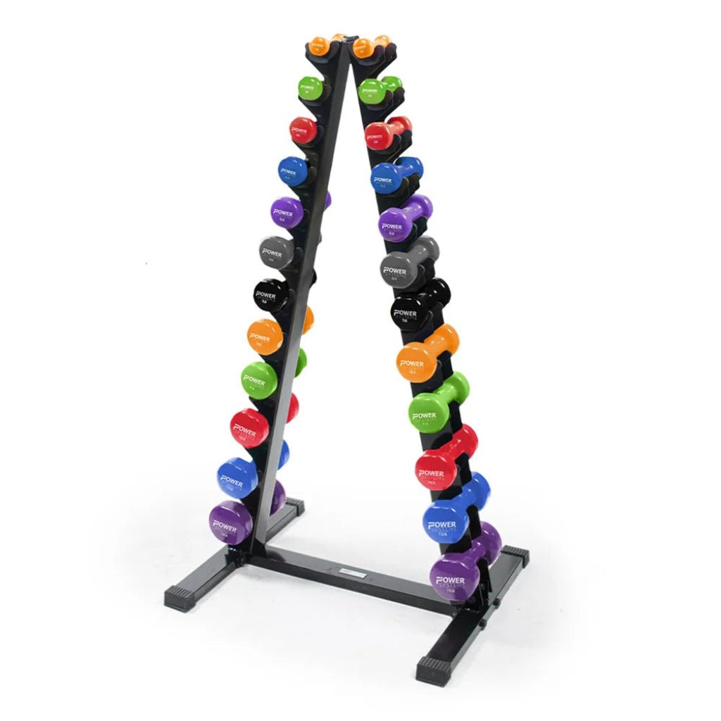 Power Systems Blk Neoprene / Vinyl Dumbbell Set with Vertical Rack - Dumbbell Set - Power Systems