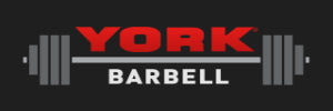 York Barbell logo with a barbell graphic on a black background