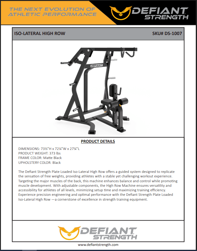 Defiant Strength - Defiant Strength DS1007 Iso - Lateral High Row - Plate Loaded