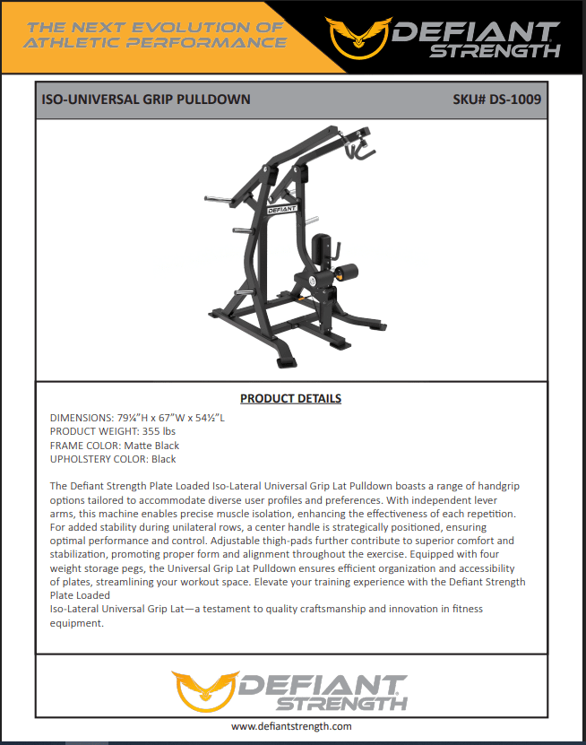 Iso - Lateral Universal Lat Pulldown | Defiant Strength - Plate Loaded - Defiant Strength