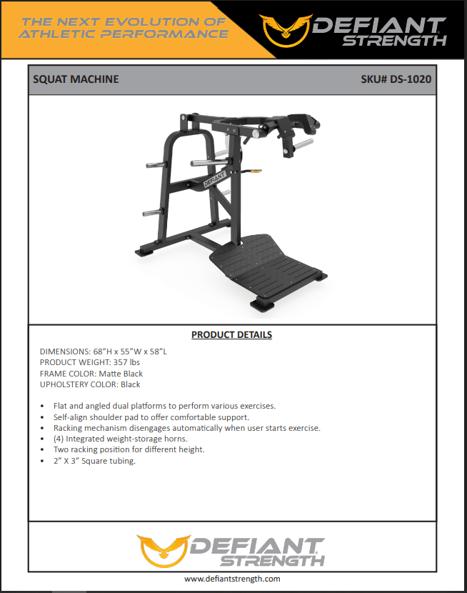 Defiant Strength - Defiant Strength DS1020 Power Squat Machine - Plate Loaded