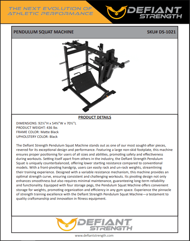Defiant Strength - Defiant Strength DS1021 Pendulum Squat Machine - Plate Loaded
