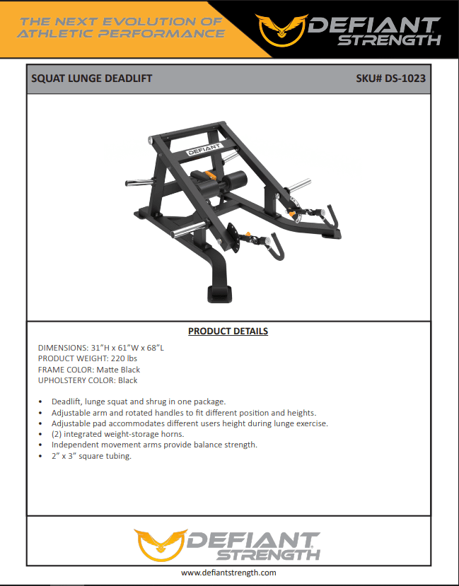 Defiant Strength - Defiant Strength DS1023 Deadlift / Shrug / Lunge Machine - Plate Loaded