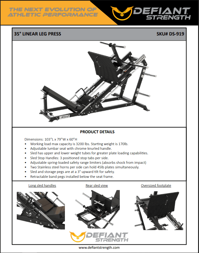 35° Linear Plate Loaded Leg Press | Defiant Strength - Plate Loaded - Defiant Strength