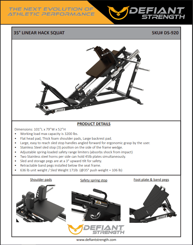 35 - Degree Linear Hack Squat | Defiant Strength - Plate Loaded - Defiant Strength