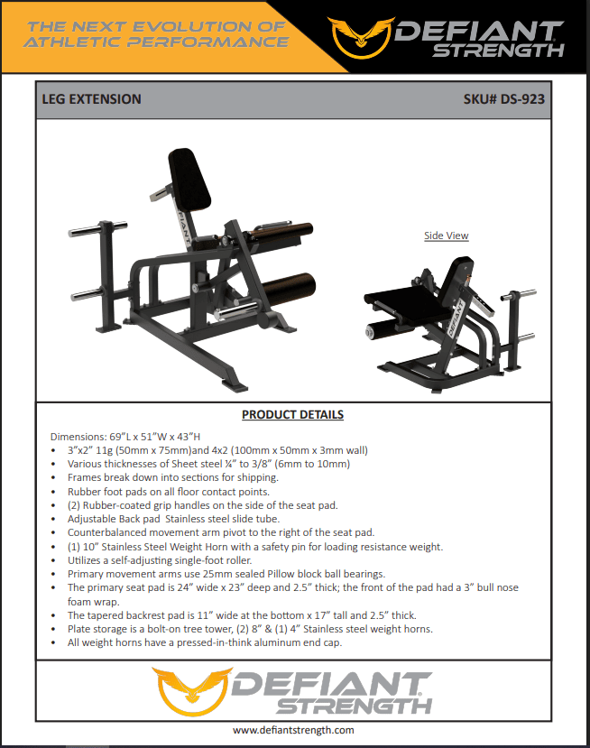 Defiant Strength - Defiant Strength DS923 Plate Loaded Leg Extension - Plate Loaded