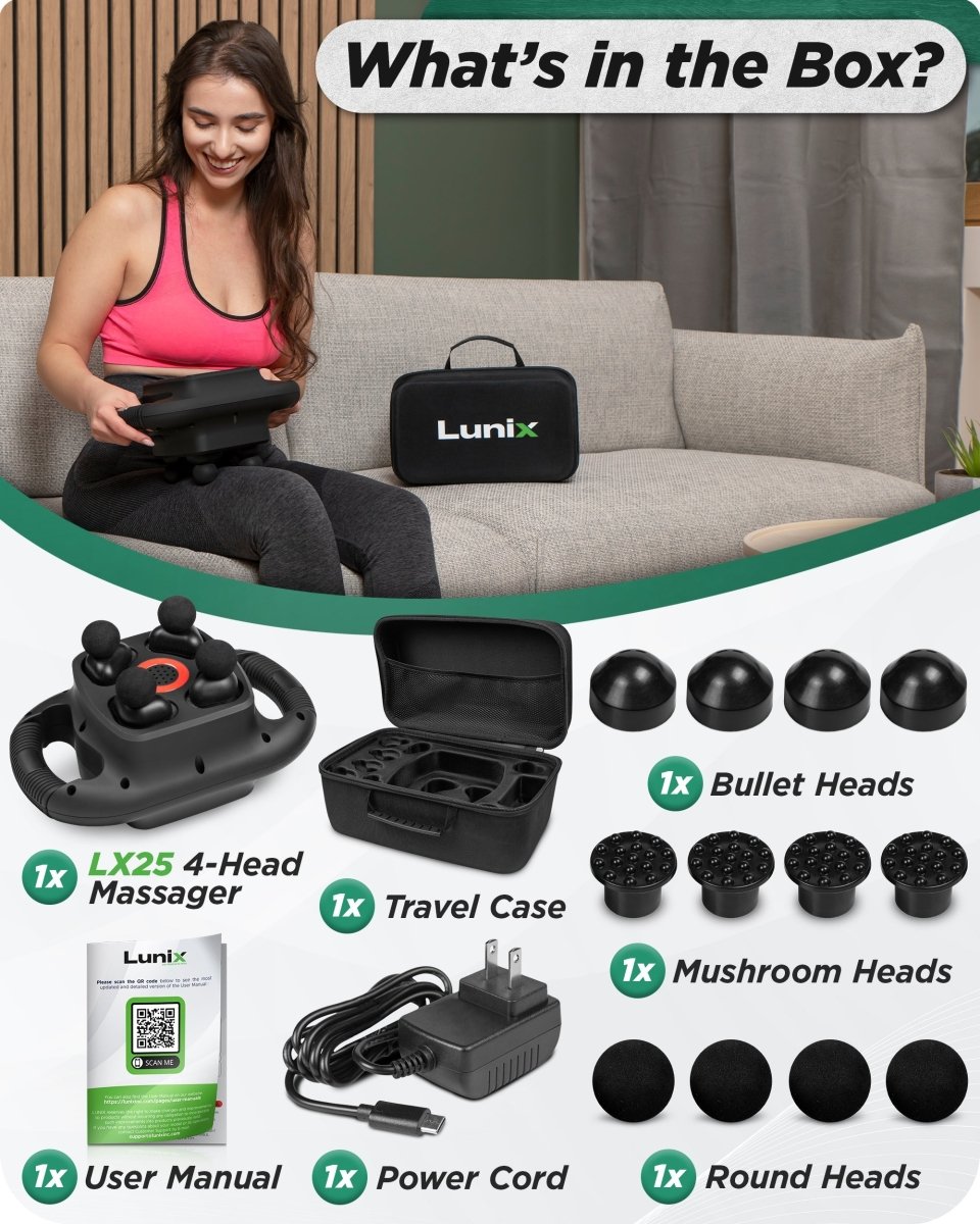4-Head Percussion Massager Charcoal Black | Lunix - Massage Gun - Lunix