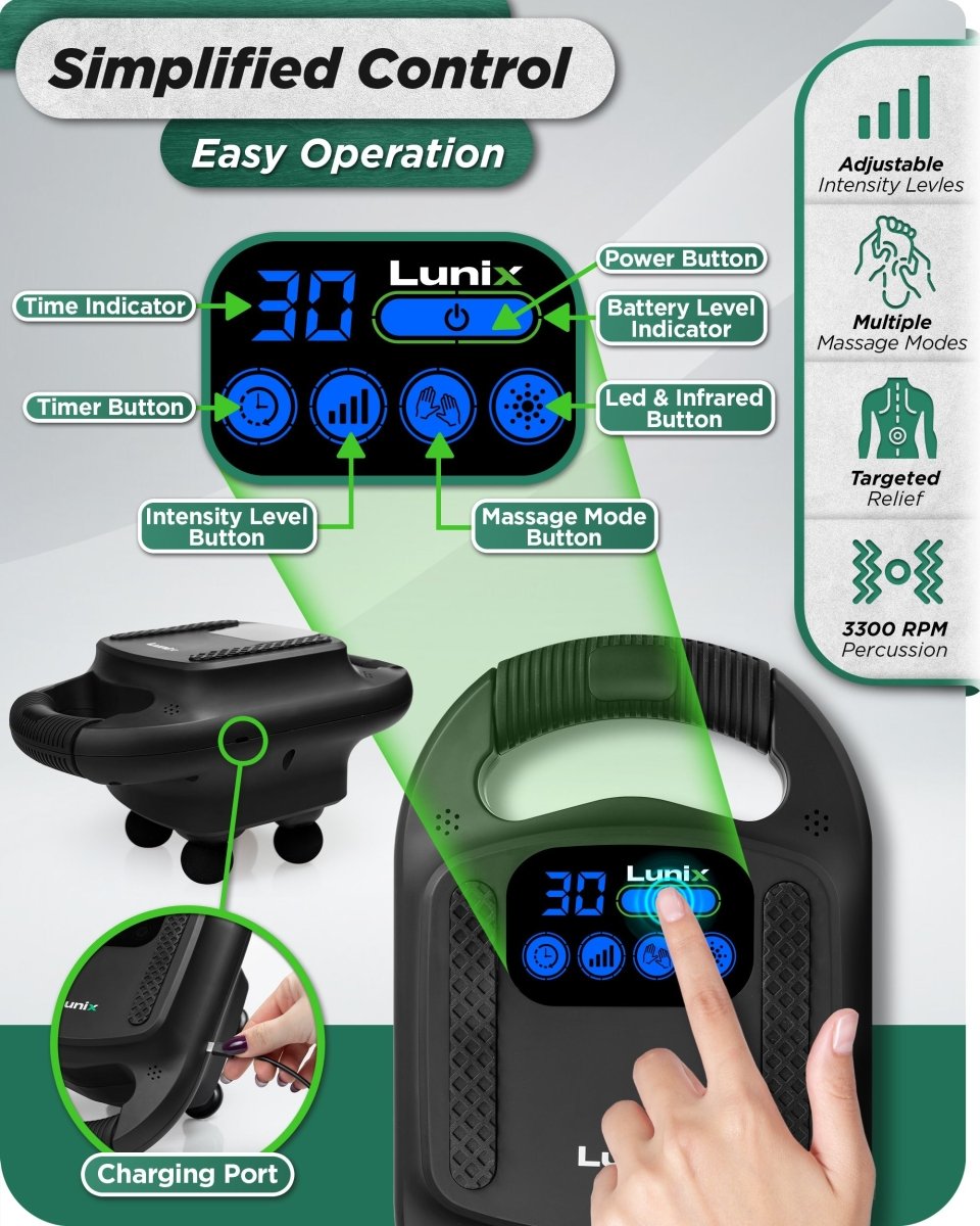 4-Head Percussion Massager Charcoal Black | Lunix - Massage Gun - Lunix