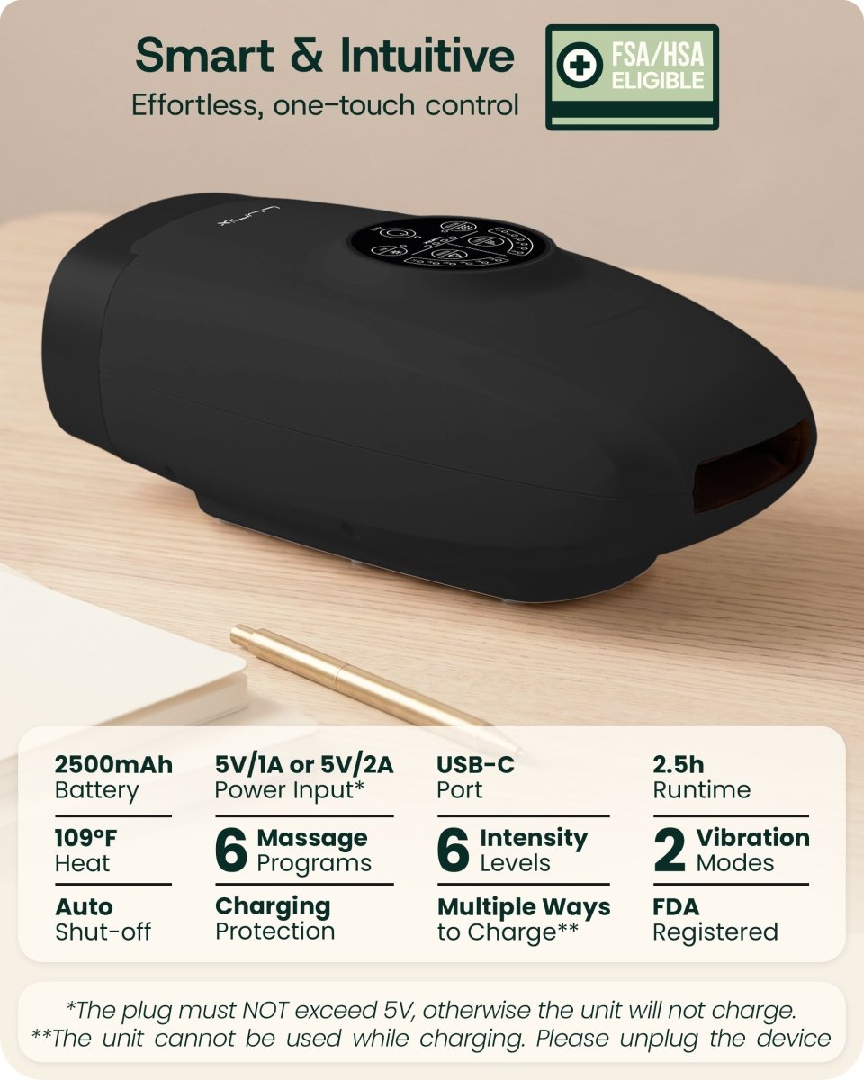 Cordless Hand Massager Charcoal Black | Lunix - Hand Massager - Lunix