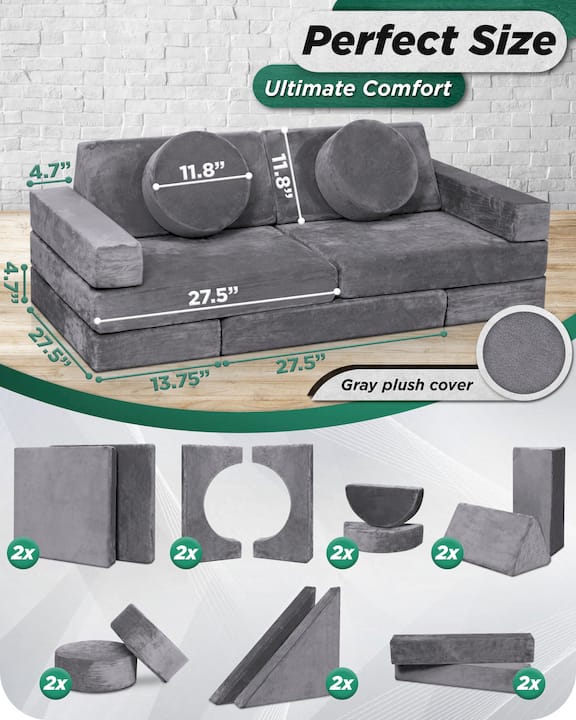 Modular Play Couch Granite Gray | Lunix - Children Furniture - Lunix