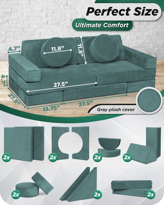 Modular Play Couch Sage Teal | Lunix - Children Furniture - Lunix