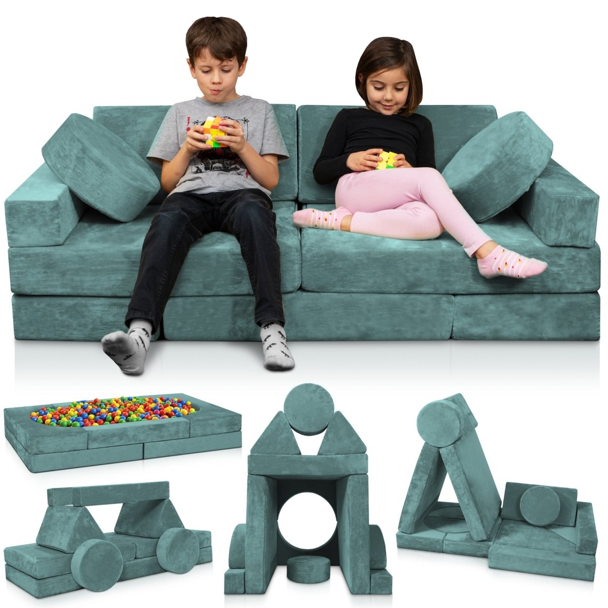 Modular Play Couch Sage Teal | Lunix - Children Furniture - Lunix