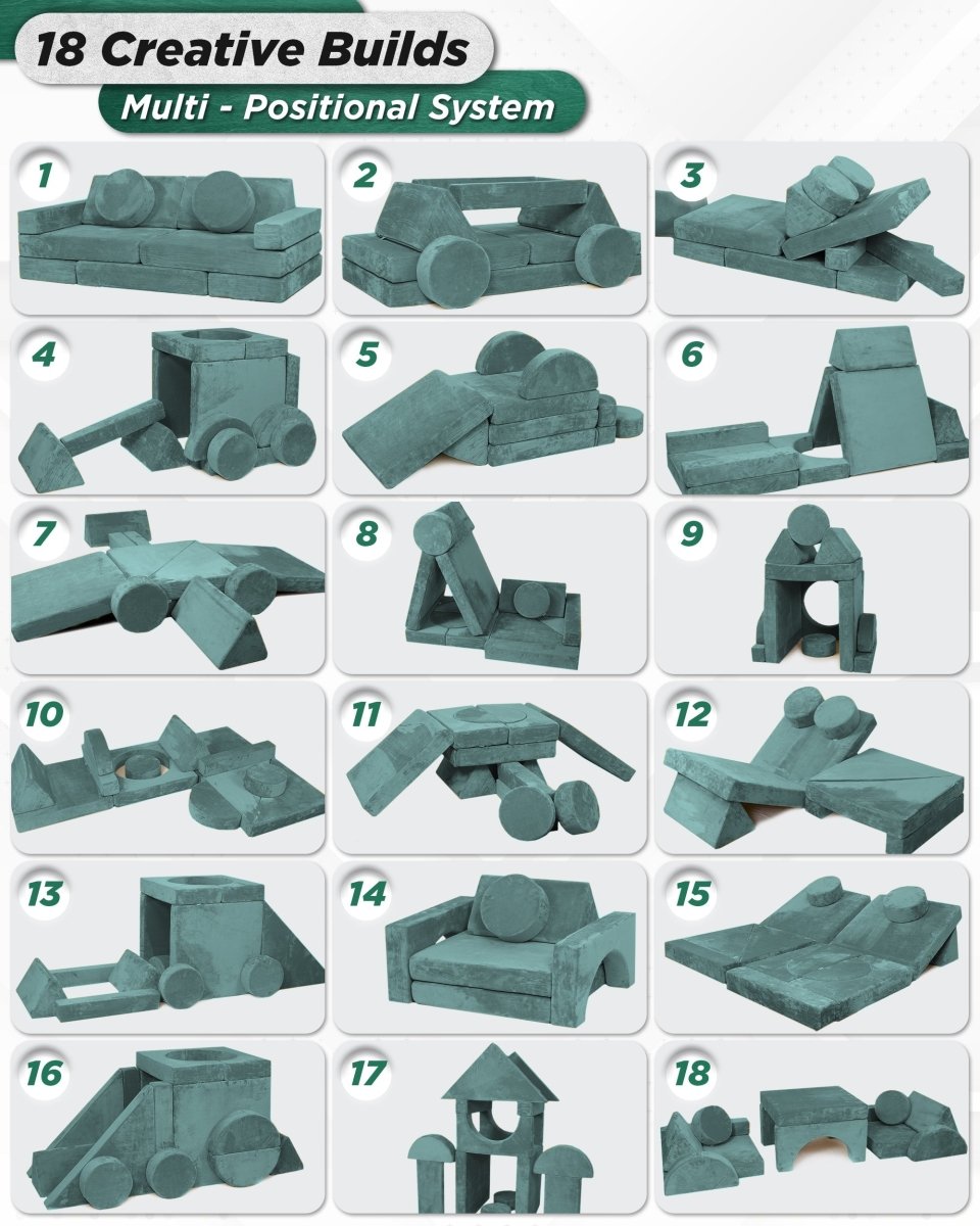 Modular Play Couch Sage Teal | Lunix - Children Furniture - Lunix
