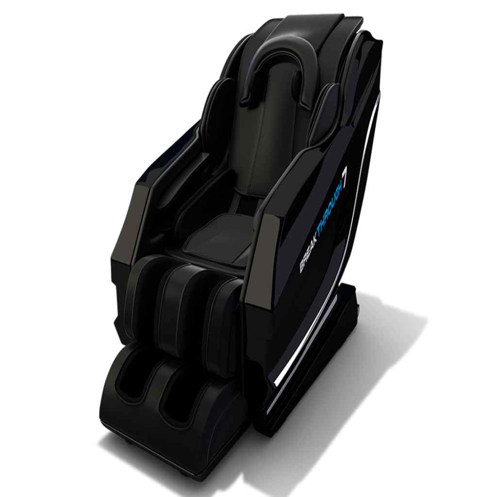 Black massage chair with 'Medical Breakthrough' branding on a white background