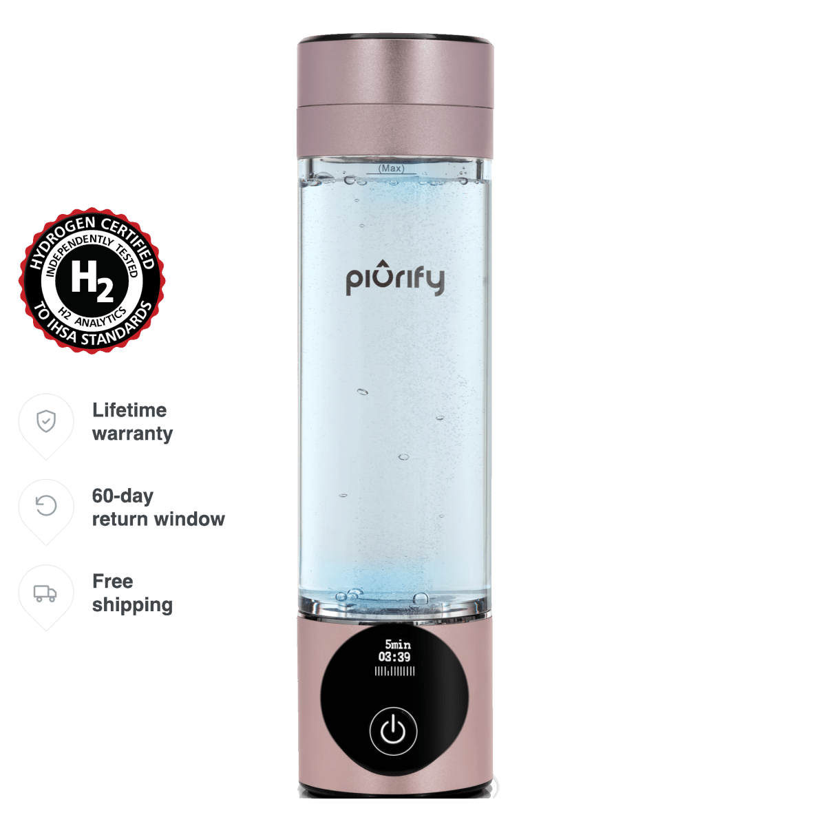 PIURIFY Hydrogenator® Hydrogen Water Bottle - Pink - Hydrogen Water Bottle - Piurify