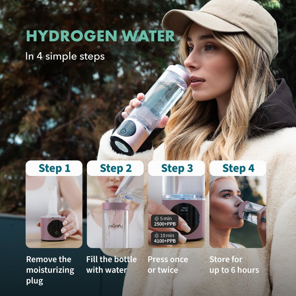 PIURIFY Hydrogenator® Hydrogen Water Bottle - Pink - Hydrogen Water Bottle - Piurify