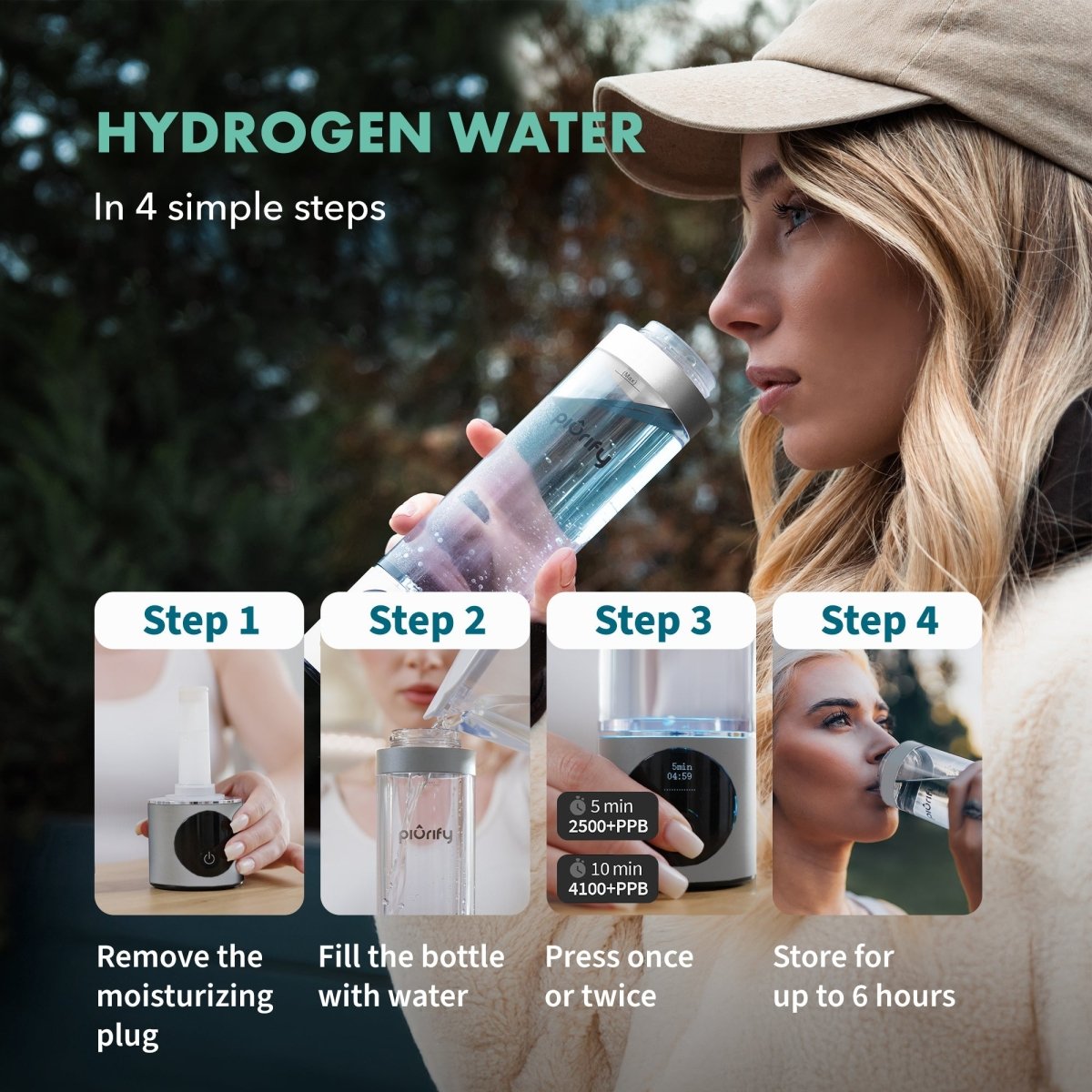 PIURIFY Hydrogenator® Hydrogen Water Bottle - Silver - Hydrogen Water Bottle - Piurify