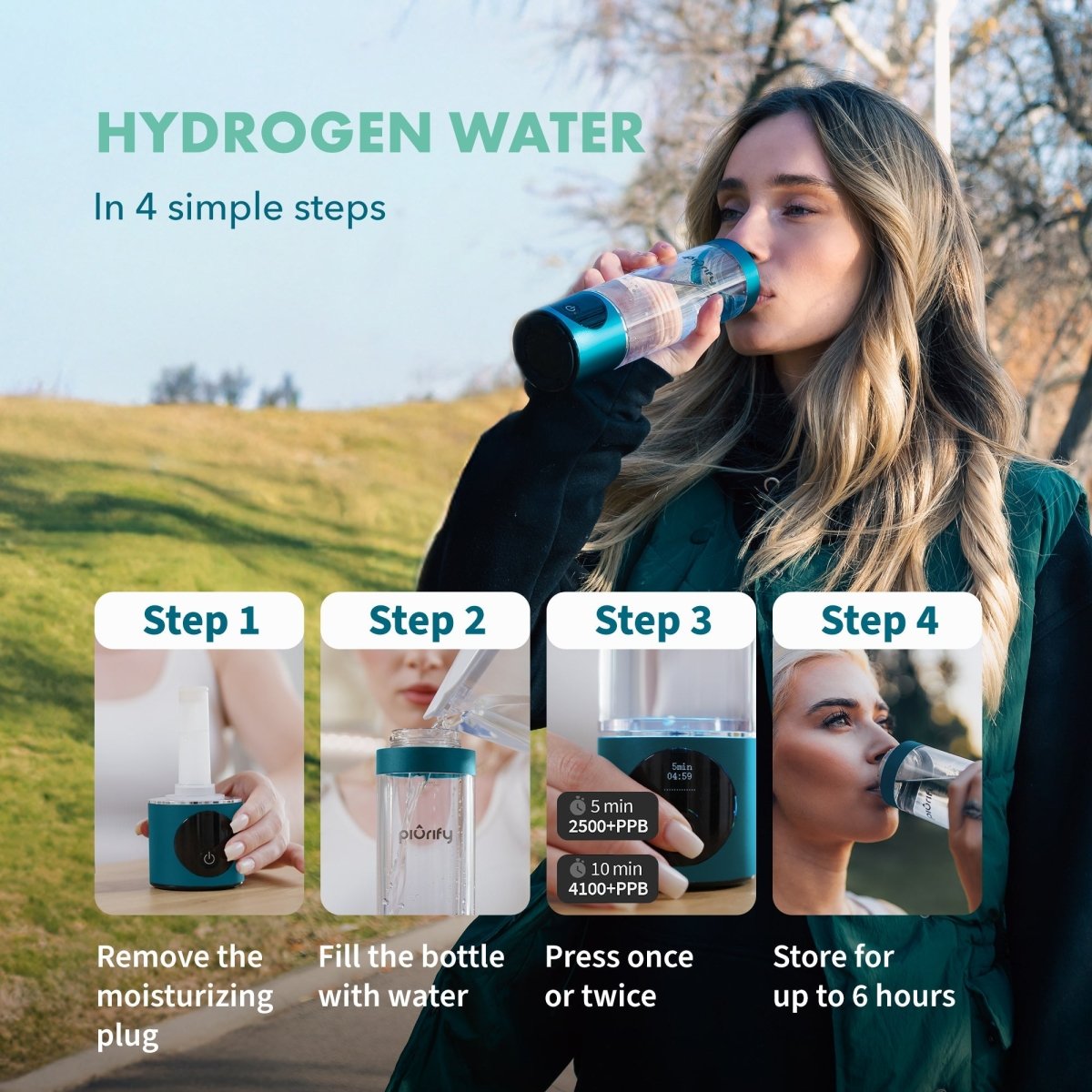 PIURIFY Hydrogenator® Hydrogen Water Bottle - Turquoise - Hydrogen Water Bottle - Piurify