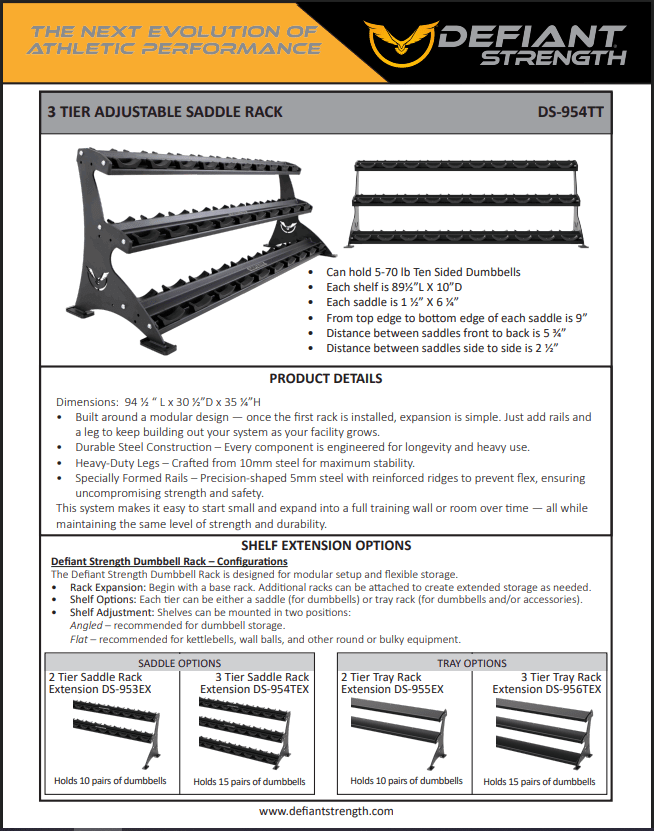 TKO Strength & Performance - TKO 5–150 lb Commercial Dumbbell Set with 3 - Tier Rack - Dumbbell Set