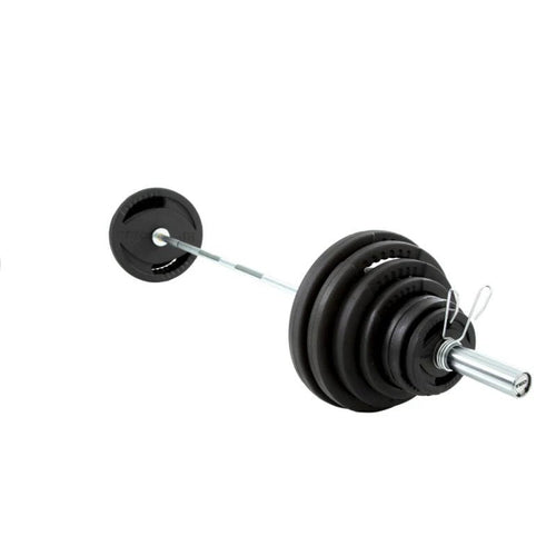 TKO Strength & Performance - TKO 803OR - 300 Olympic Rubber Grip Plate Set with Weight Bar - Full Plate Set with Bar