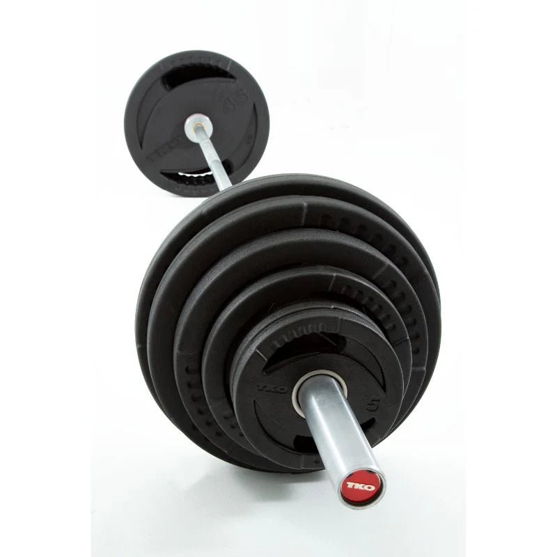 TKO Strength & Performance - TKO 803OR - 300MB Olympic Rubber Grip Plate Set with Power Bar - Full Plate Set with Bar