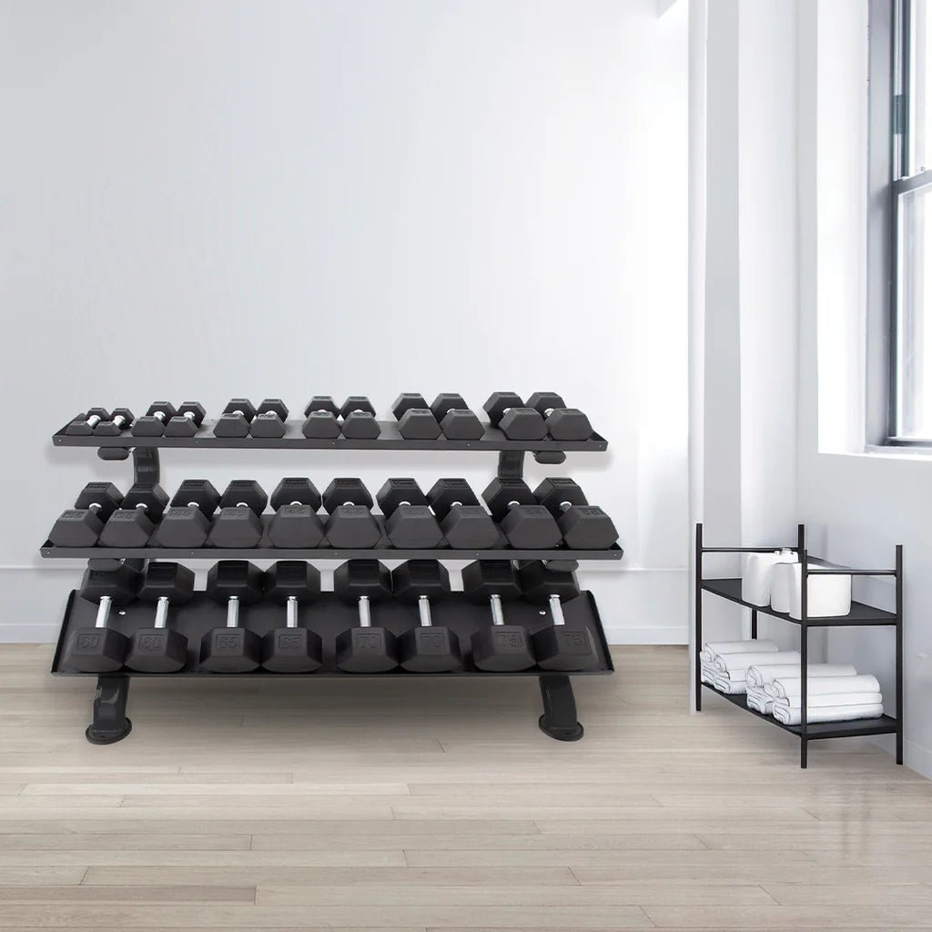 TKO Strength - TKO 890HDR 5–75 lb- Dumbbell Set with Heavy - Gauge 3 - Tier Horizontal Rack | Dumbbell Set - Revive and Lift