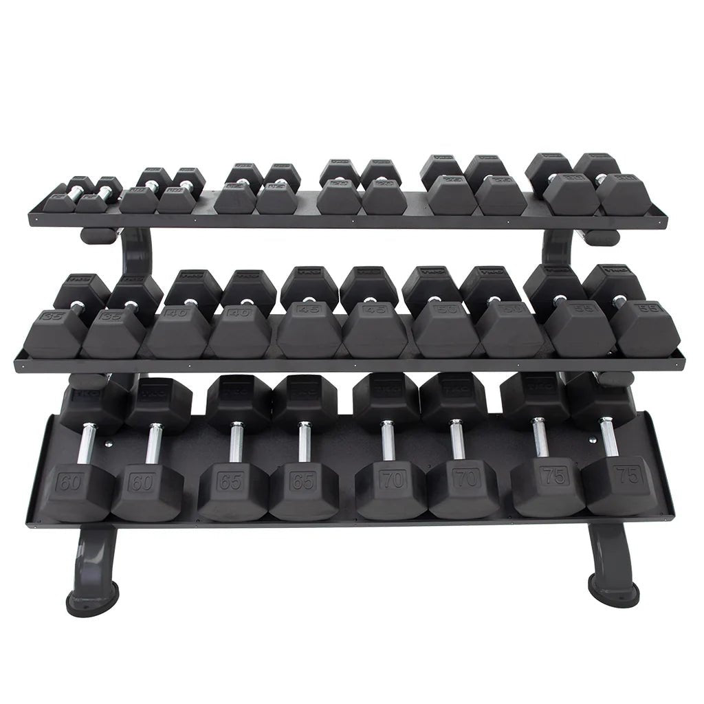 TKO Strength - TKO 890HDR 5–75 lb- Dumbbell Set with Heavy - Gauge 3 - Tier Horizontal Rack | Dumbbell Set - Revive and Lift
