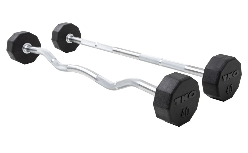 TKO Strength & Performance - TKO S845 Half Barbell Rack with 20–60 lb Fixed Straight or Curl Barbells - Fixed Barbell Set