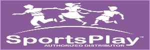 Logo of SportsPlay with three children running and the text 'SportsPlay Authorized Distributor' on a purple background.