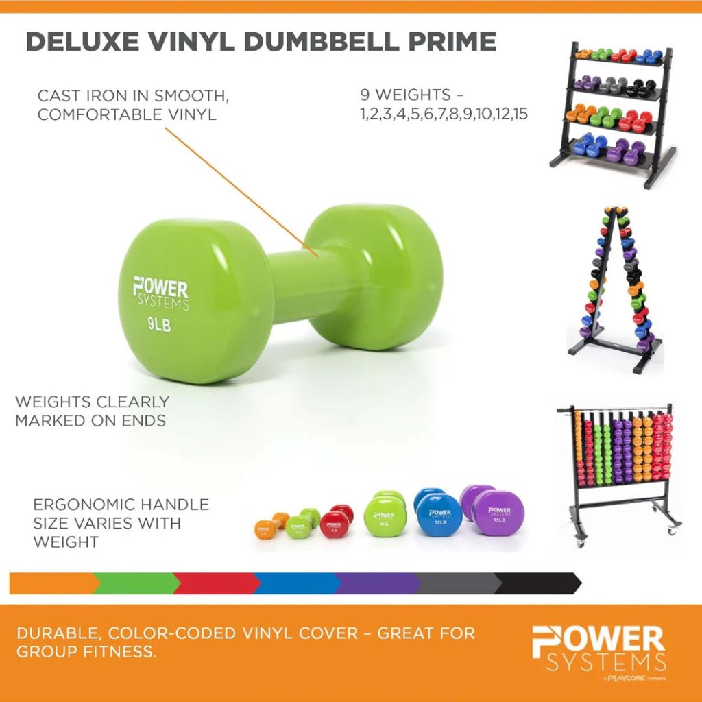 Power Systems Deluxe Vinyl 44 Set Dumbbell Kit with Rack - Dumbbell Set - Power Systems