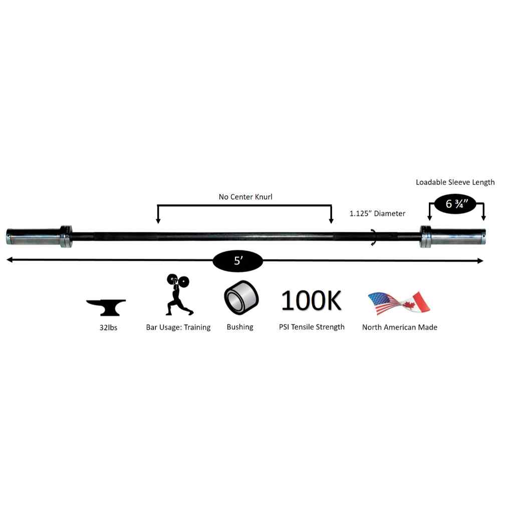 York 5′ International Black Oxide Bar - 28mm - Barbell - York Barbell