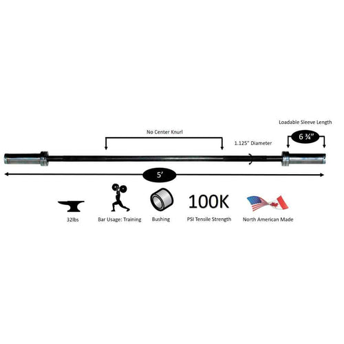 York 5′ International Black Oxide Bar - 28mm - Barbell - York Barbell