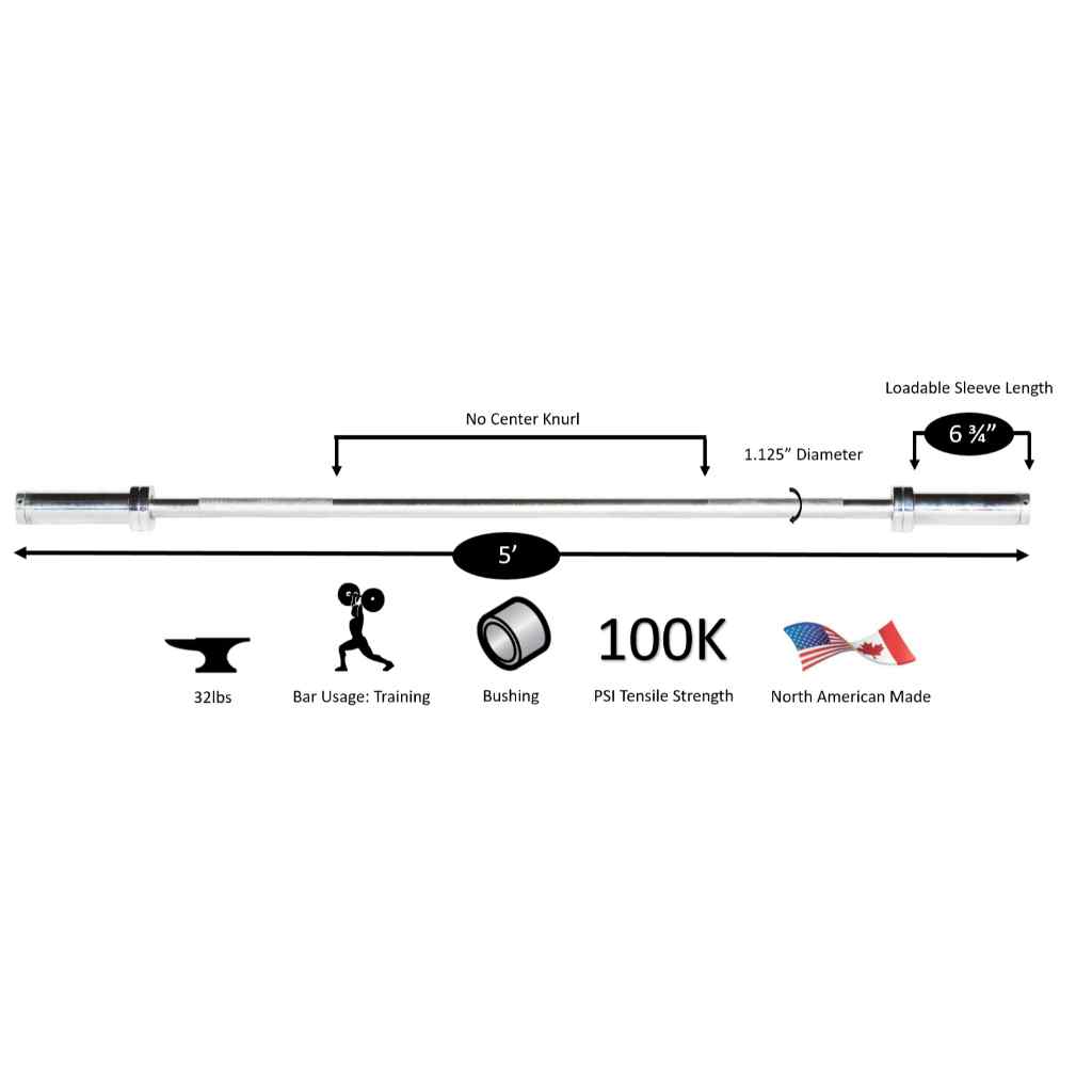 York 5′ International Chrome Olympic Bar - 28mm - Barbell - York Barbell