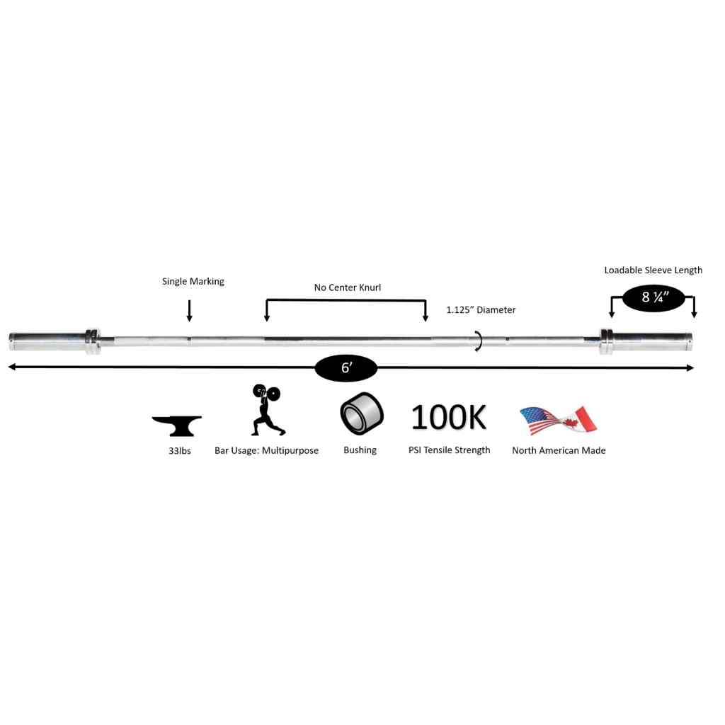 York 6′ International Chrome Olympic Bar 28mm - Barbell - York Barbell