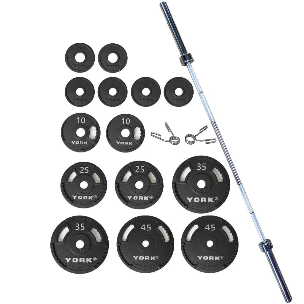 York Barbell G - 2 Cast Iron Olympic Plate Set 300 lb - Weight Plate Set - York Barbell