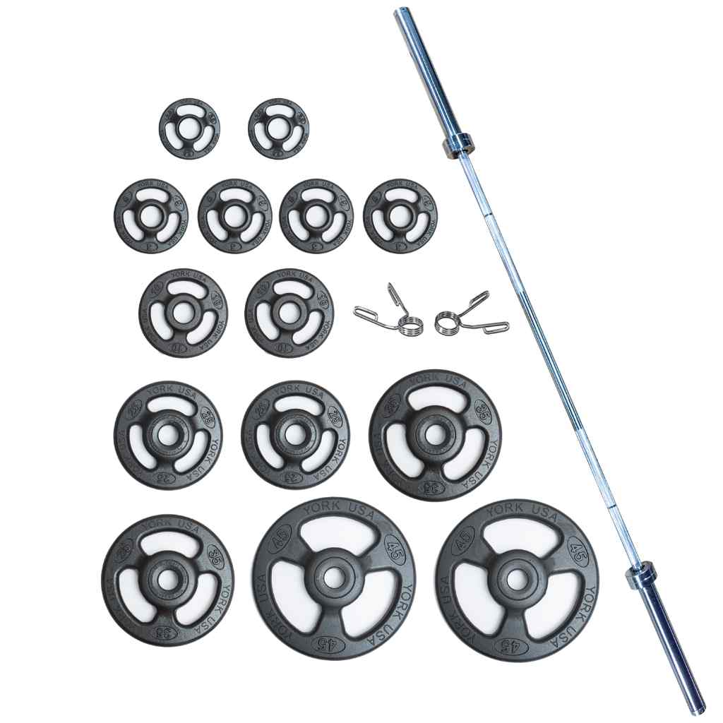 York Barbell - York Barbell Iso-Grip Steel Olympic Plate Set 300 lb - Weight Plate Set