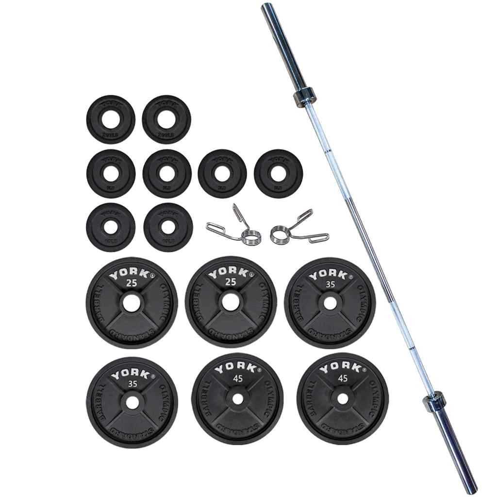 York Cast Iron Olympic Plate Set with 1000lb Barbell - Weight Plate Set - York Barbell