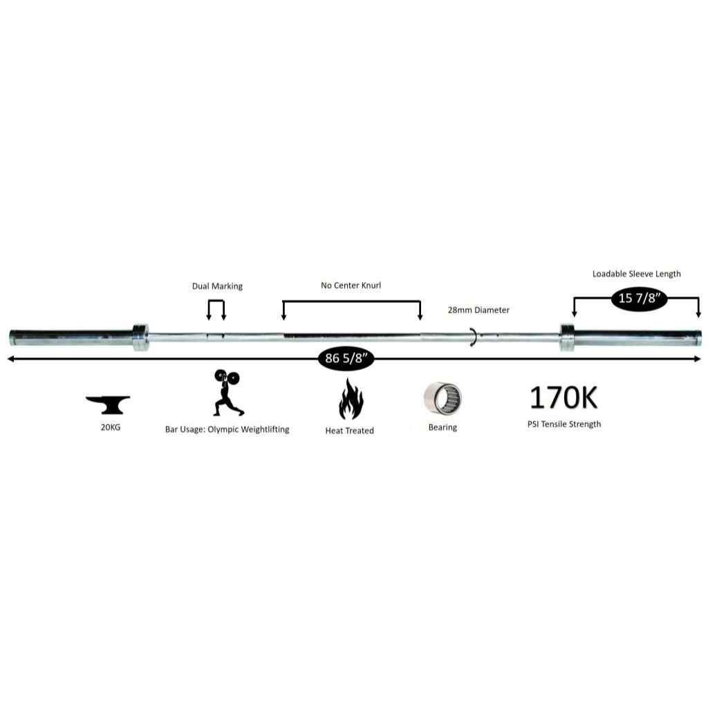 York Chrome Olympic Training Weight Bar 20kg - Barbell - York Barbell